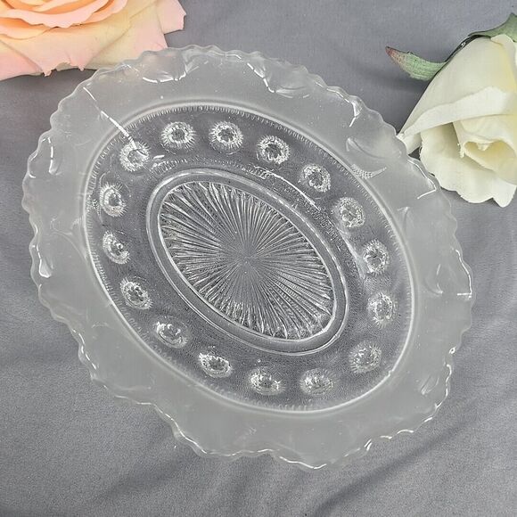 Vintage 1930's Davidson Dish Blackberry Prunt Clear Frosted Ruffled Oval England - Picture 2 of 12
